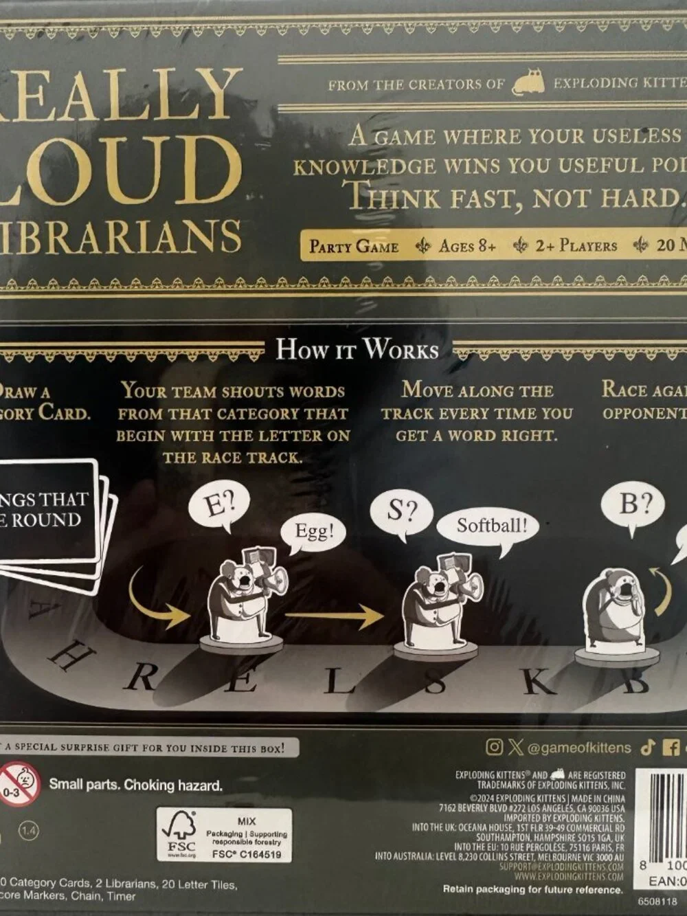 Exploding Kittens Really Loud Librarians, 2+ Players, Age 8+ Word Game